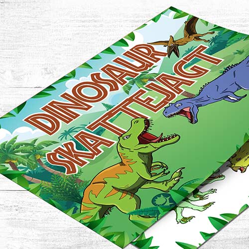 Dinosaur Skattejagt Til Børn Med Sjove Opgaver Spor Oversigt Diplom Invitation -