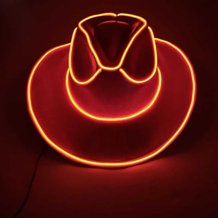 Sjov Orange Cowboy Rave Hat med LED - Feststemning!